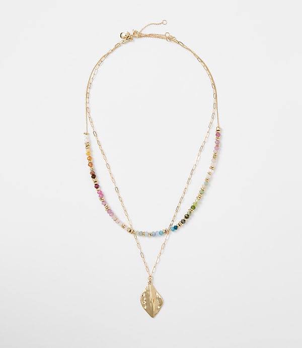 Rainbow Beaded Layered Charm Necklace