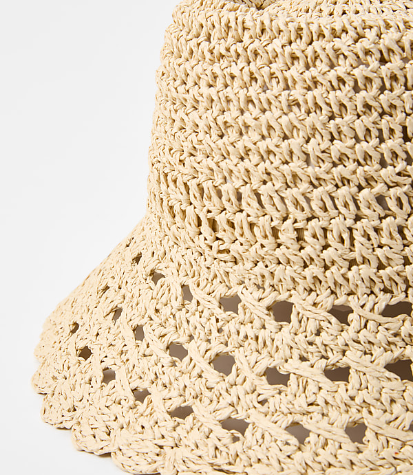 LOFT Beach Scalloped Straw Bucket Hat