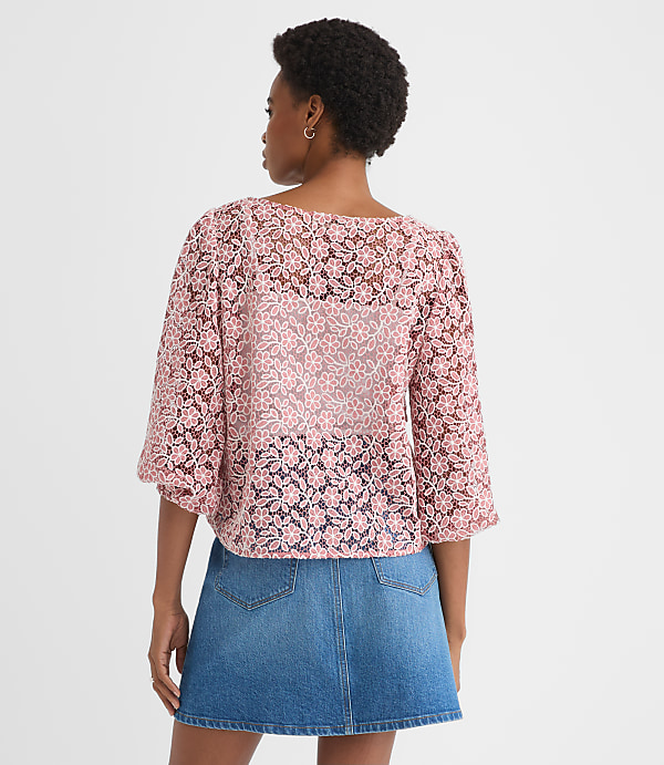 Petite Floral Lace Boatneck Blouse