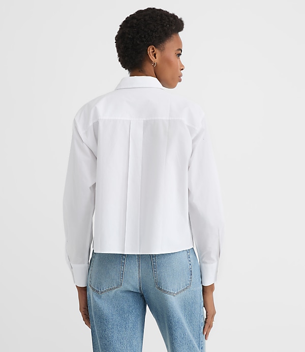 Petite Floral Embroidered Poplin Everyday Abbreviated Shirt
