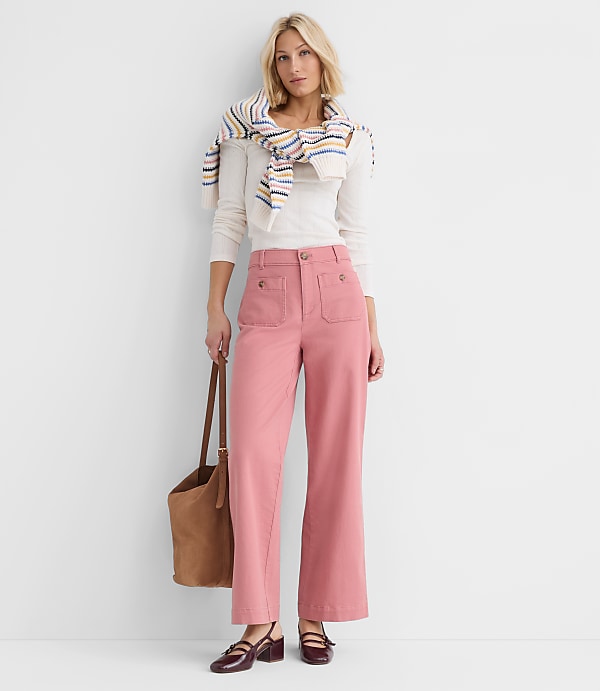 Petite Palmer Wide Leg Crop Pants in Twill