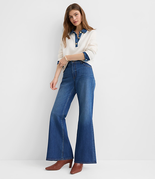 Petite Denim Trim Henley Sweater