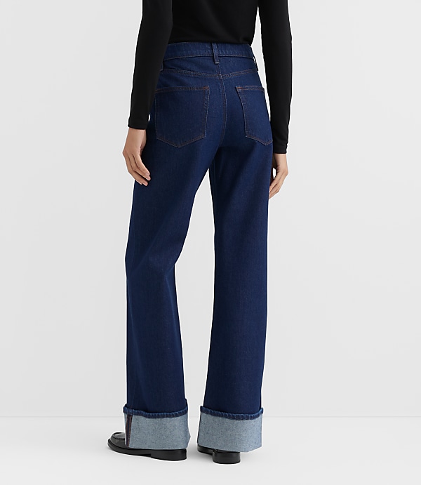 Rivete Petite Cuffed High Rise Wide Leg Jeans in Nova Wash