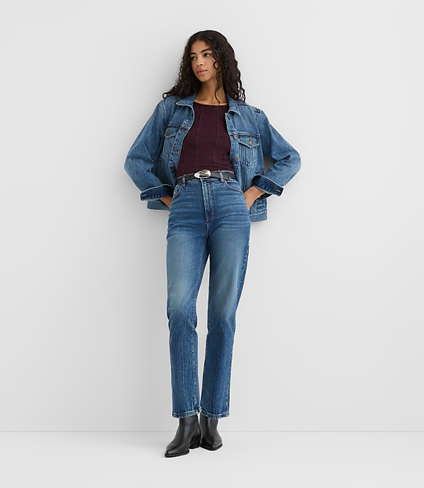 Rivete Petite High Rise Straight Jeans in Echo Wash