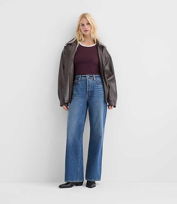 Rivete Petite High Rise Wide Leg Jeans in Echo Wash