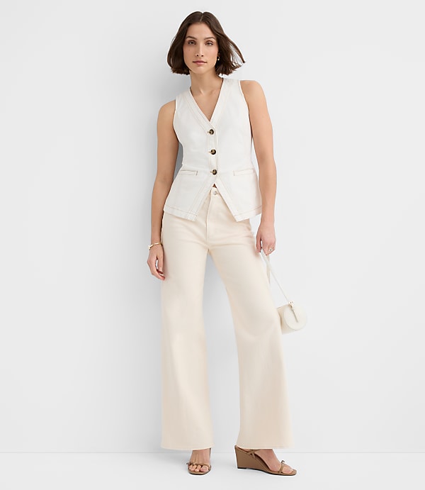 Denim Pocket Vest in Ivory