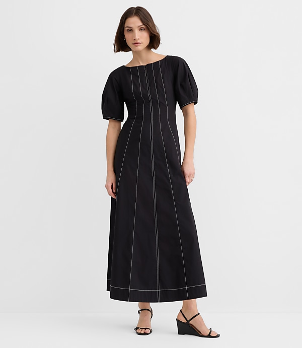 Poplin Seamed Midi Pocket Dress