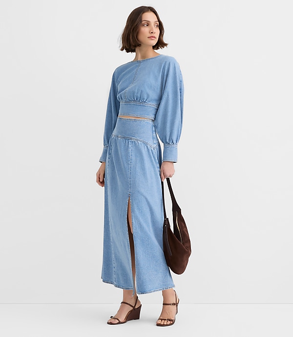Yoke Denim Blouse in Light Wash Indigo