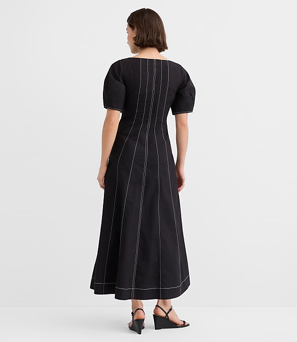 Poplin Seamed Midi Pocket Dress