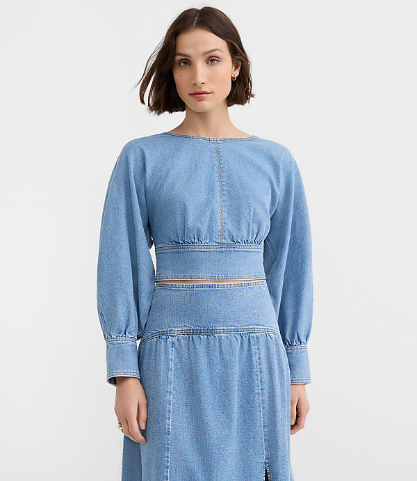 Yoke Denim Blouse in Light Wash Indigo