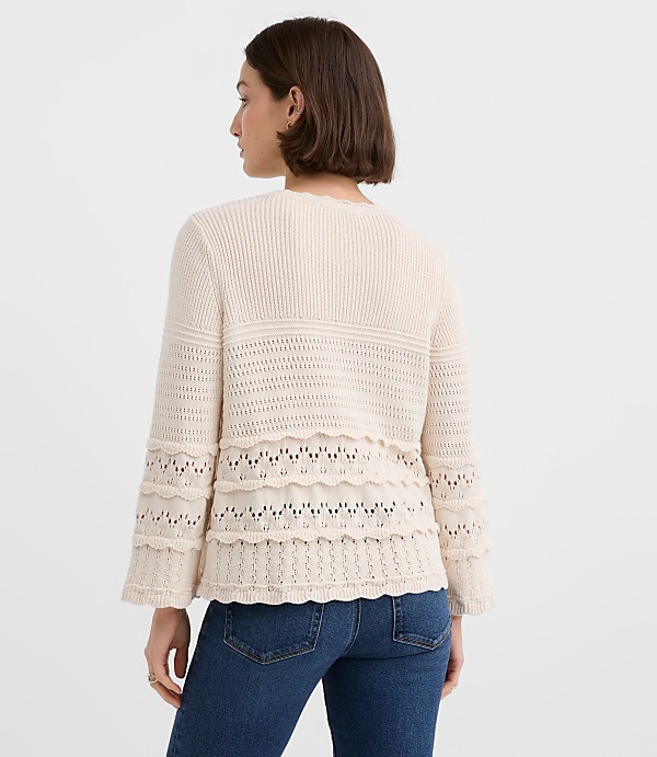 Scalloped Pointelle Flare Sleeve Sweater