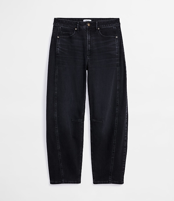 Rivete Petite Seamed High Rise Barrel Jeans in Noir Wash