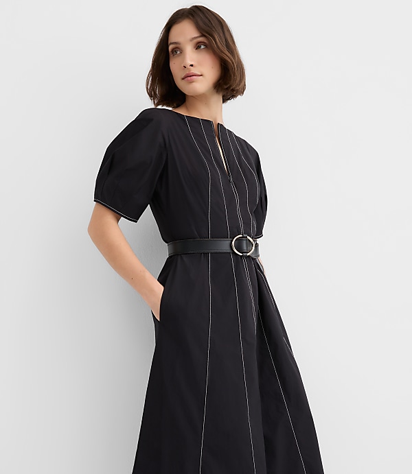Poplin Seamed Midi Pocket Dress