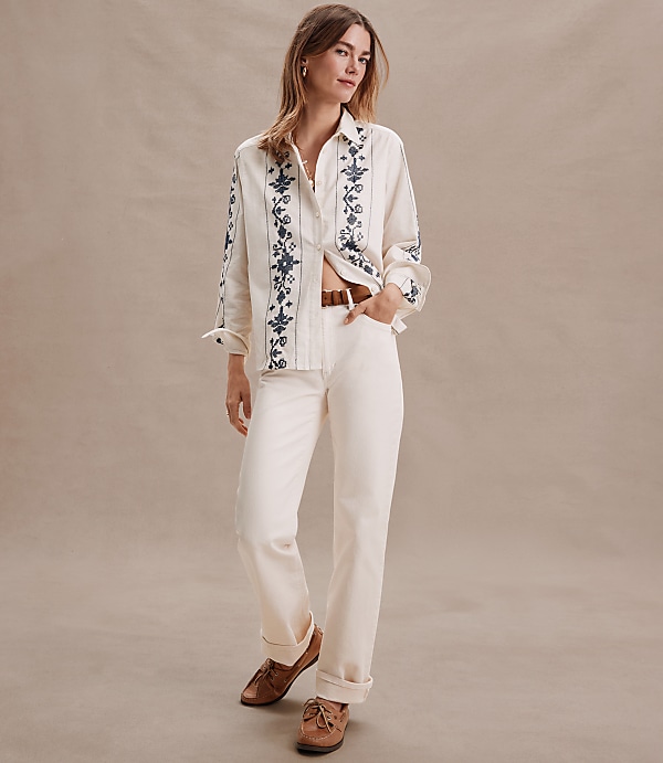 Rivete Petite High Rise Straight Jeans in Ivory