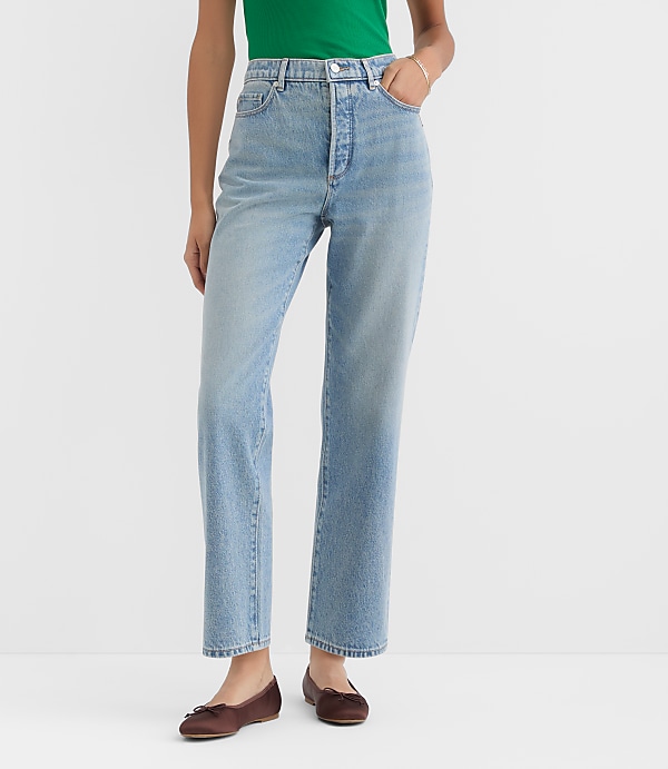 Rivete Petite High Rise Straight Jeans in Vintage Mid Wash
