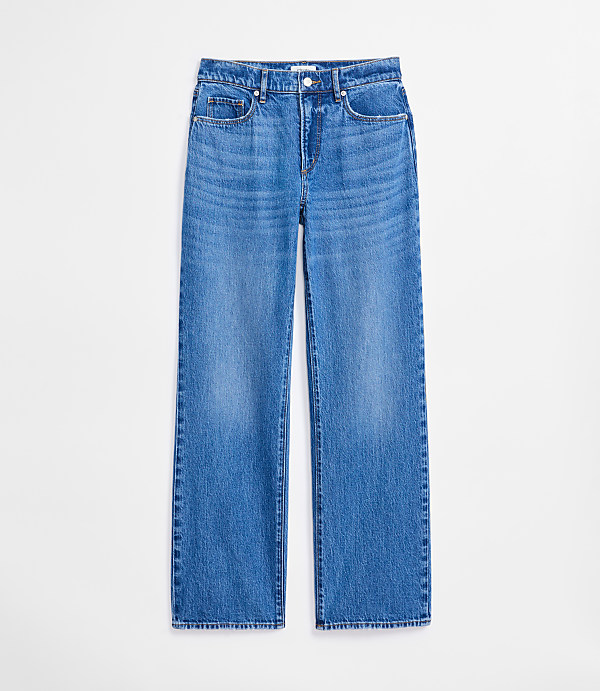 Rivete Petite Mid Rise Relaxed Straight Jeans in Vintage Mid Wash