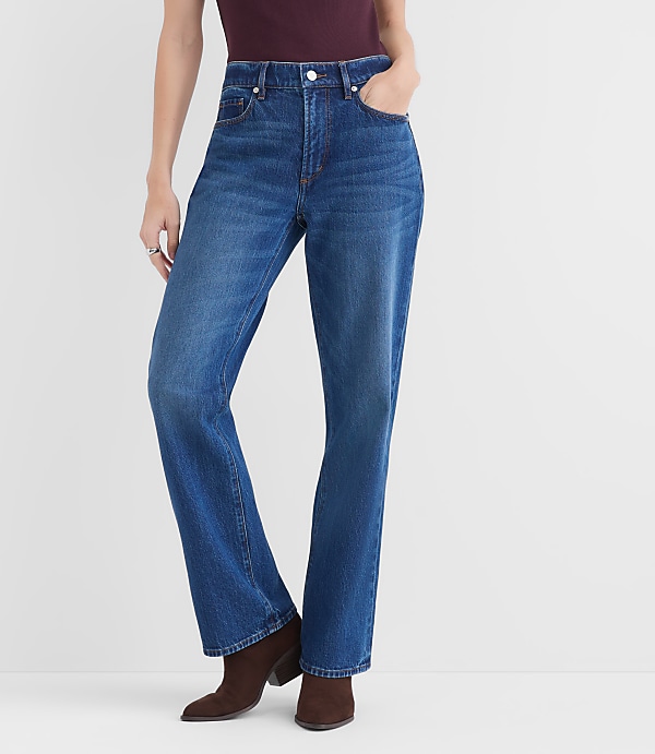 Rivete Petite Mid Rise Relaxed Straight Jeans in Dark Wash