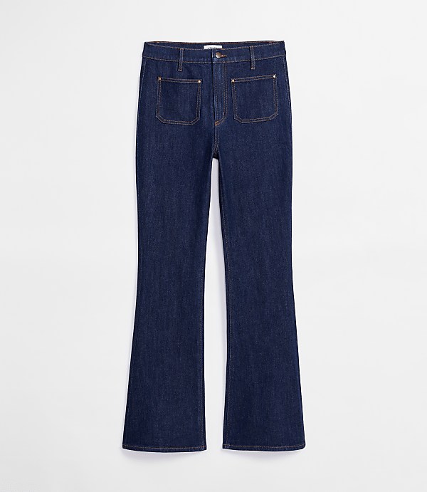 Rivete Tall Patch Pocket High Rise Slim Flare Jeans in Classic Rinse Wash