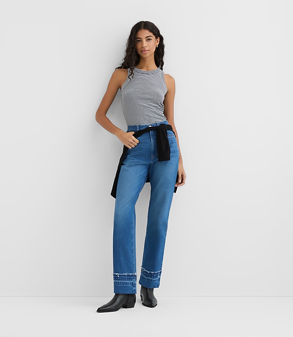 Rivete Tall Unpicked Cuffed High Rise Straight Jeans in Authentic Indigo