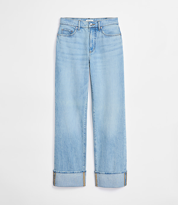 Rivete Tall Cuffed Mid Rise Relaxed Straight Jeans in Light Wash