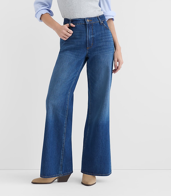 Rivete Tall Mid Rise Loose Flare Jeans in Vintage Dark Wash