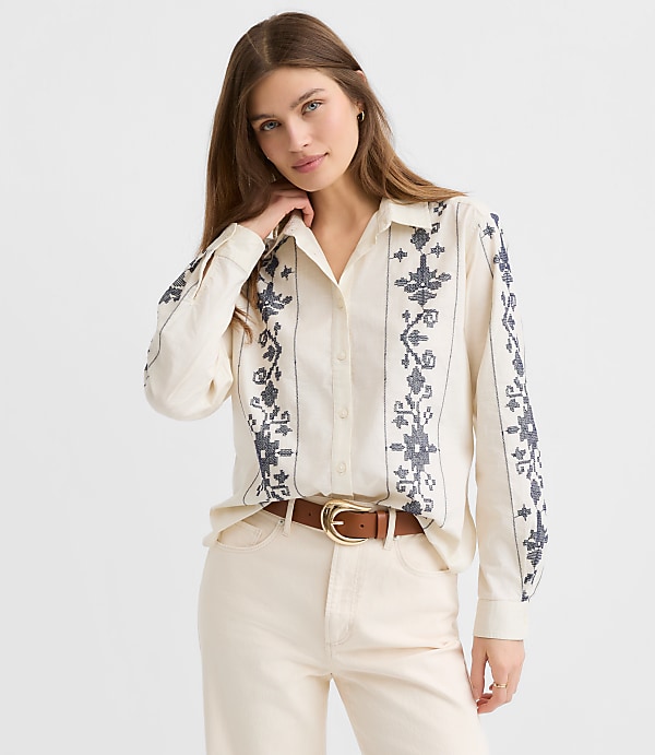 Petite Striped Poplin Everyday Relaxed Pocket Shirt