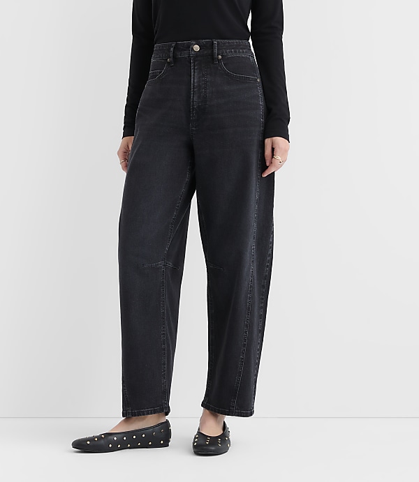 Rivete Tall Curvy Seamed High Rise Barrel Jeans in Noir Wash