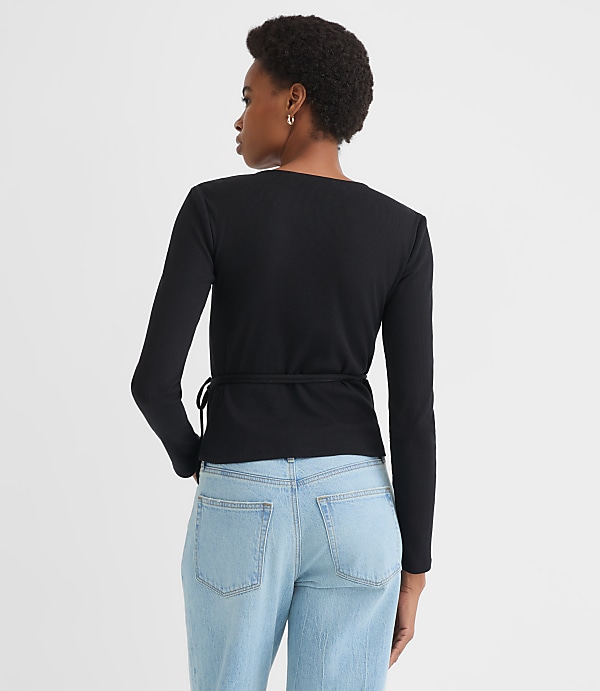 Petite Ribbed Wrap Top