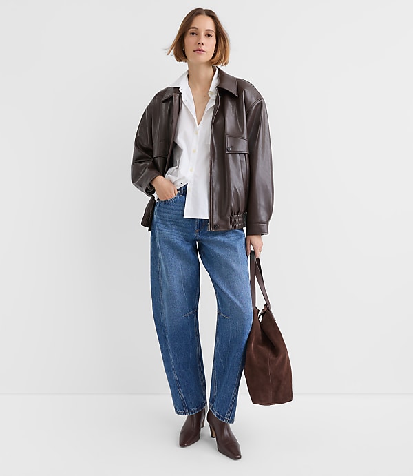 Oversized Faux Leather Bomber Jacket