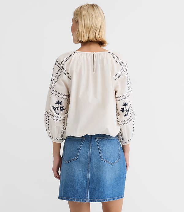 Petite Floral Embroidered Poplin Blouse