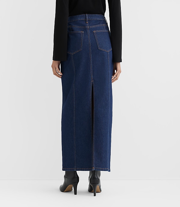 Rivete Petite Seamed Denim Maxi Skirt in Nova Wash