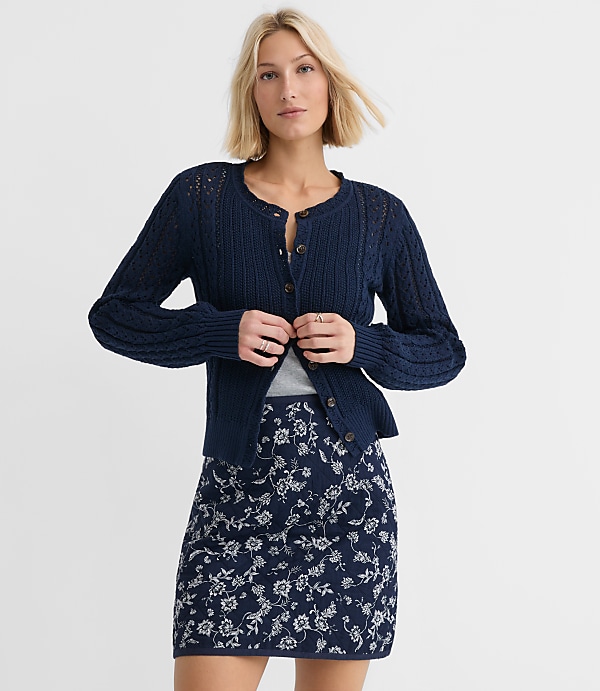 Petite Scalloped Pointelle Cardigan
