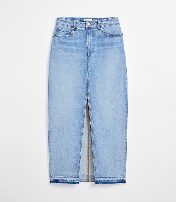 Rivete Petite Front Slit Denim Maxi Skirt in Vintage Light Wash