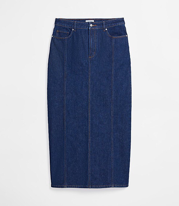 Rivete Petite Seamed Denim Maxi Skirt in Nova Wash