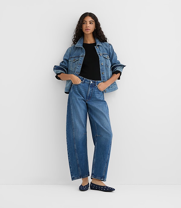Rivete Petite Denim Trucker Jacket in Vintage Mid Wash