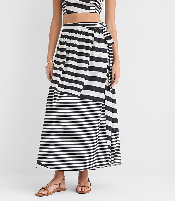 Petite LOFT Beach Striped Linen Cotton Maxi Wrap Skirt