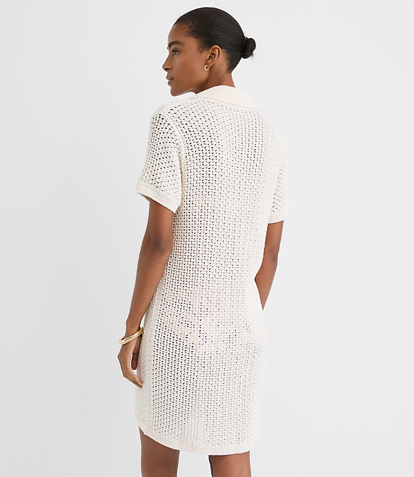 Petite LOFT Beach Crochet Swimsuit Coverup Polo Dress