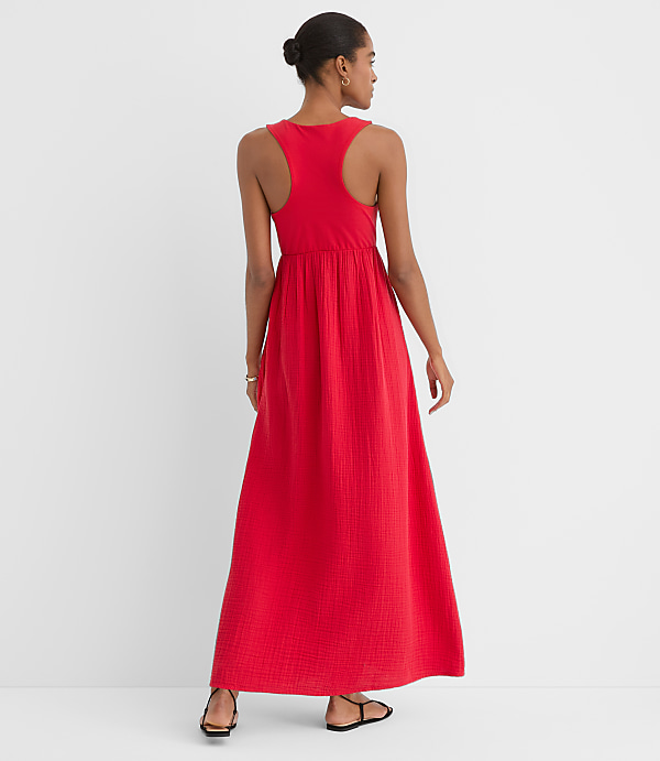 Petite LOFT Beach Triple Cloth Mixed Media Maxi Pocket Dress