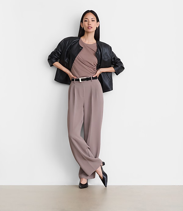 Tall LOFT Versa Crepe Drape Pleated Relaxed Straight Pants