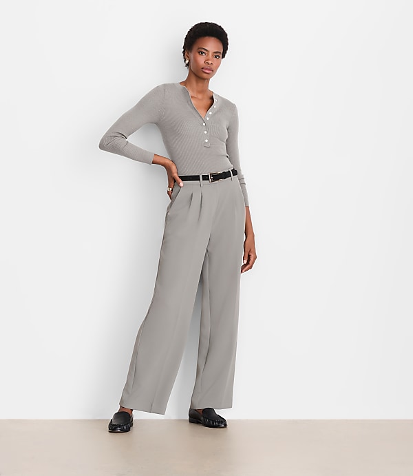 Petite LOFT Versa Crepe Drape Pleated Relaxed Straight Pants