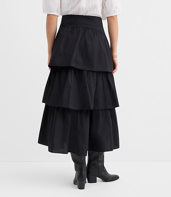 Petite Yoke Poplin Ruffle Tiered Midi Skirt