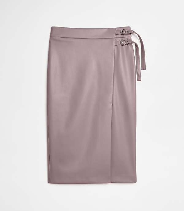 Petite LOFT Versa Faux Leather Buckle Trim Midi Skirt