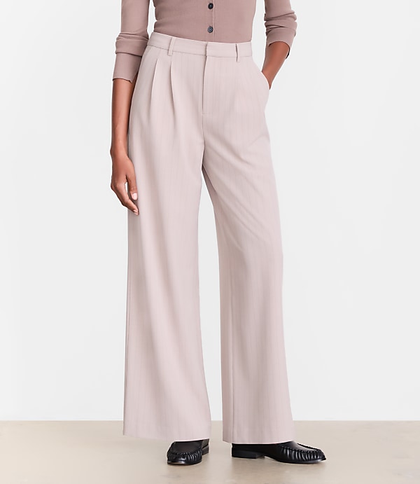 Tall LOFT Versa Seasonless Stretch Double Pleat Wide Leg Pants in Stripe