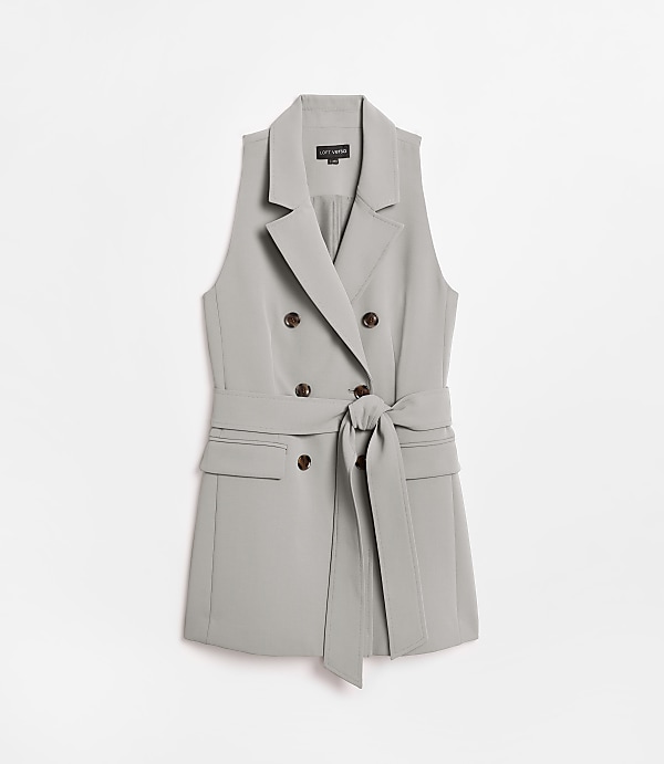 Petite LOFT Versa Crepe Drape Double Breasted Pocket Vest