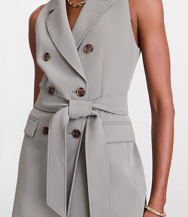 Petite LOFT Versa Crepe Drape Double Breasted Pocket Vest