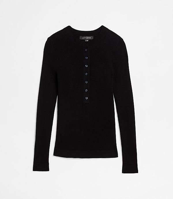 Petite LOFT Versa Ribbed Henley Sweater
