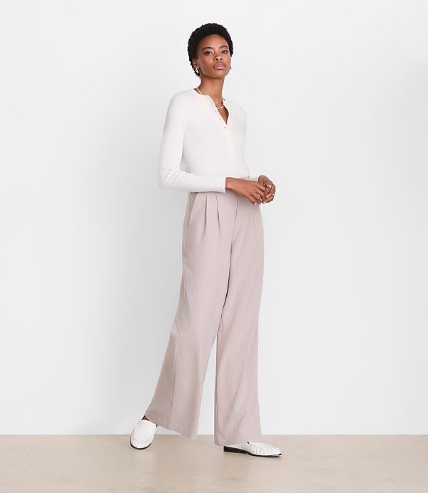 Petite LOFT Versa Ribbed Henley Sweater