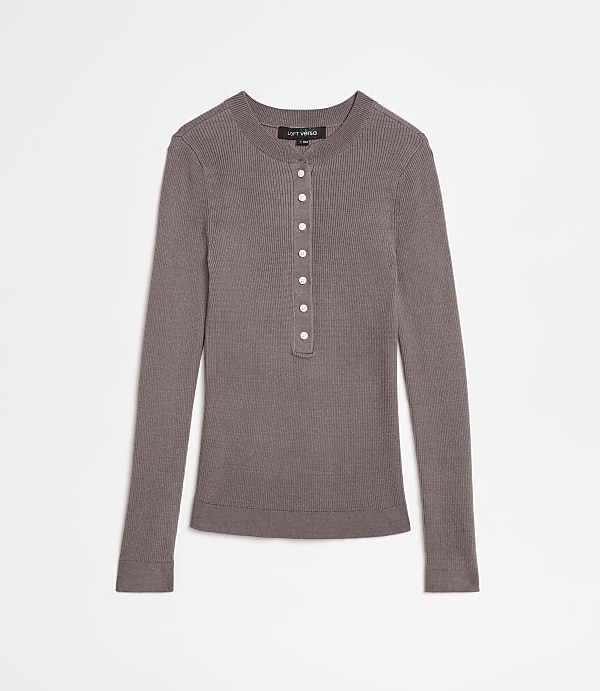 Petite LOFT Versa Ribbed Henley Sweater