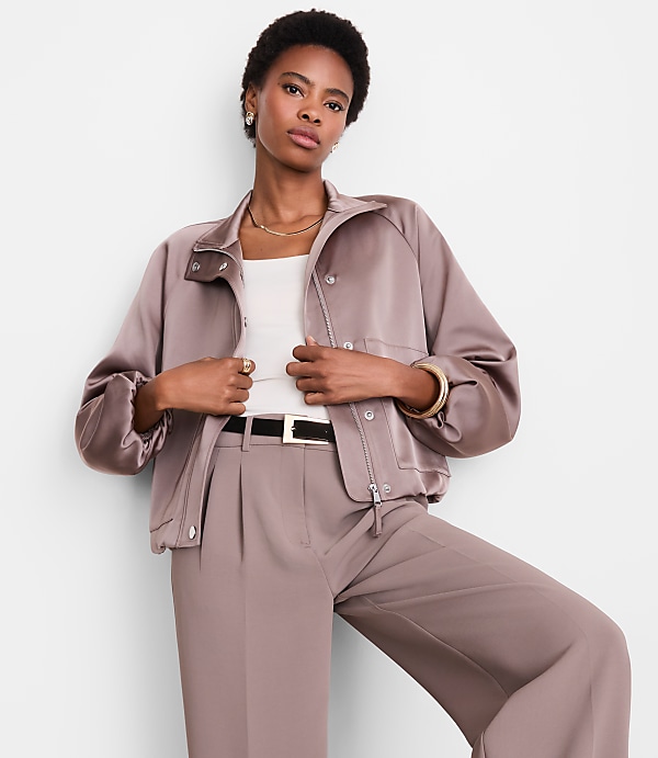 Petite LOFT Versa Satin Bomber Jacket