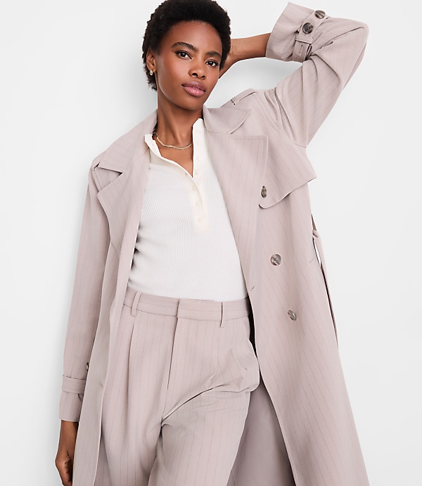 Petite LOFT Versa Seasonless Stretch Trench Coat in Stripe